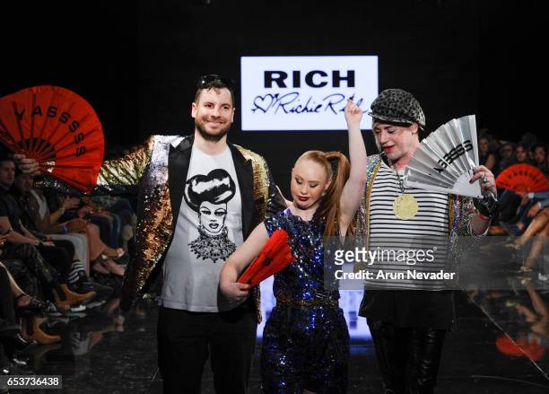Designer Richie Rich and model/designer Madeline Stuart walk the runway with a model at Art Hearts Fashion LAFW Fall/Winter 2017 - Day 2 at The...
