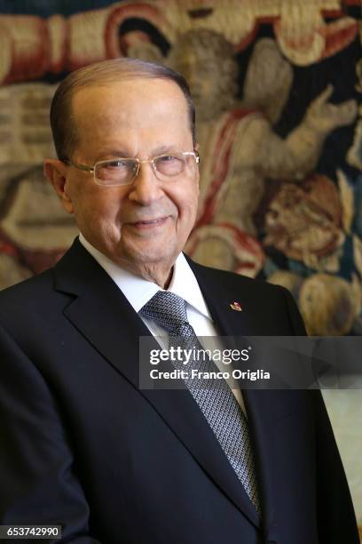 President of Lebanon Michel Aoun attends an audience with Pope Francis at the Apostolic Palace on March 16, 2017 in Vatican City, Vatican. Pope...