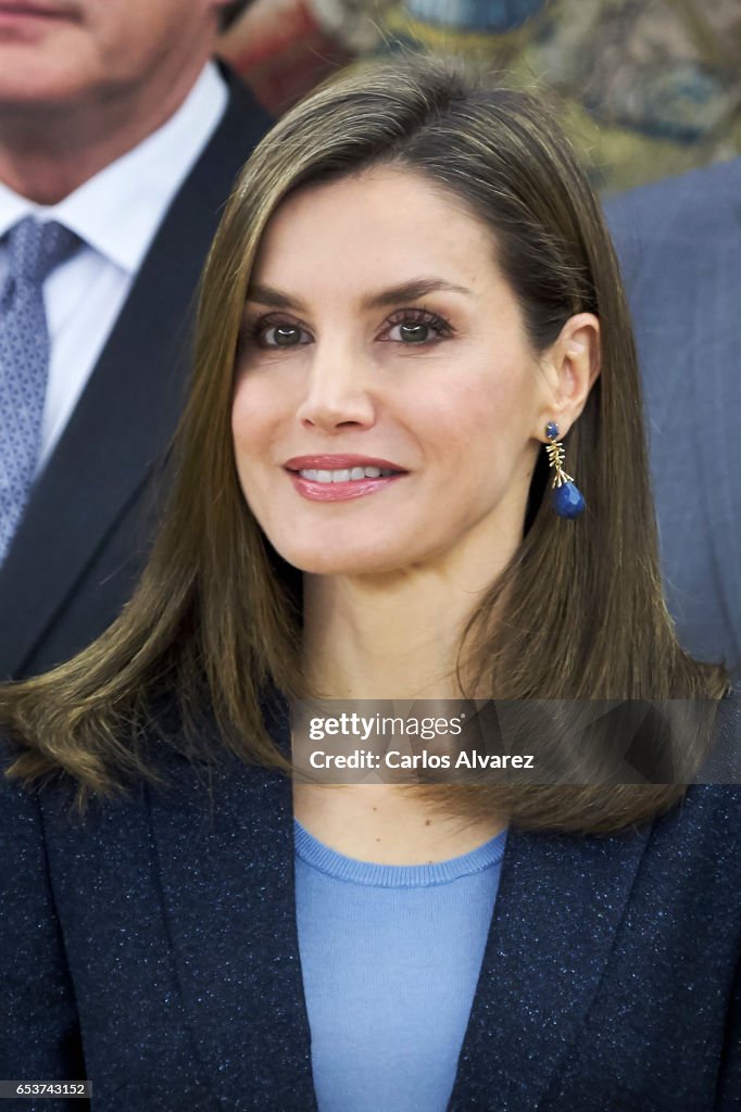 Queen Letizia Attends Audiences at Zarzuela Palace in Madrid