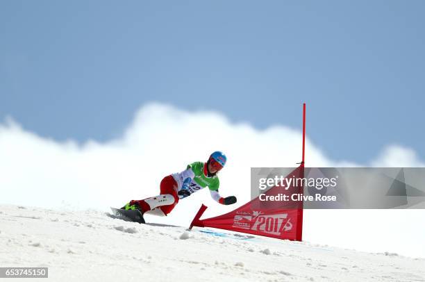 Patrizia Kummer of Switzerland competes in the final of the Women's Parallel Giant Slalom on day 9 of the FIS Freestyle Ski & Snowboard World...