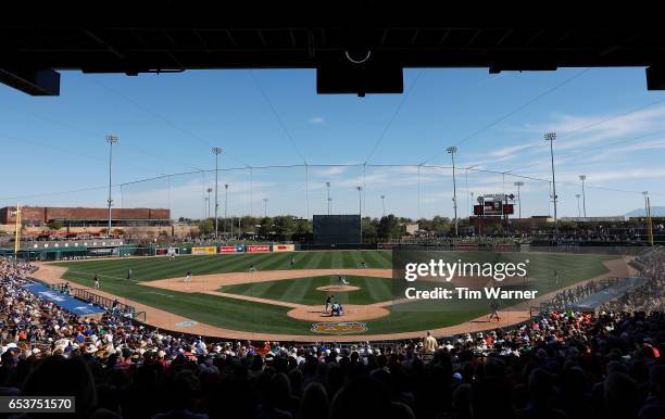 General view of the stadium during a spring training game between the Los Angeles Dodgers and the San Francisco Giants at Camelback Ranch on March 7,...