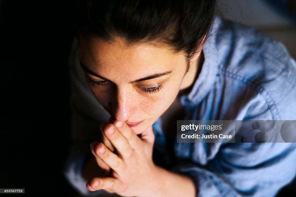 Intense portrait of a thoughtful woman