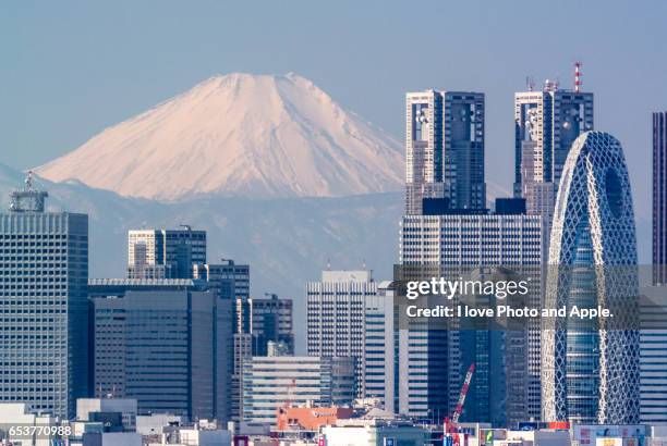 fuji over a high-rise building in shinjuku - 東京都庁舎 stock pictures, royalty-free photos & images