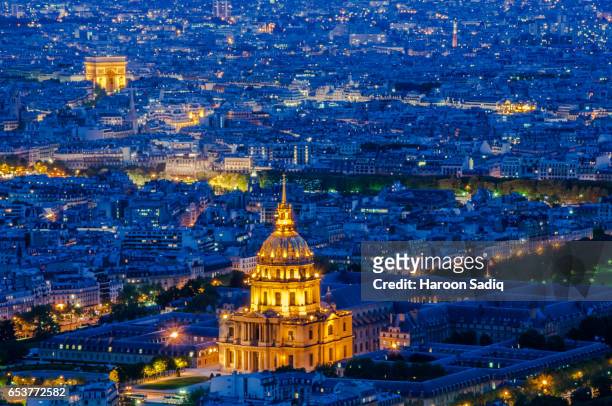 arial view of "les invalides" and "arc de triomphe" - arial city stock pictures, royalty-free photos & images