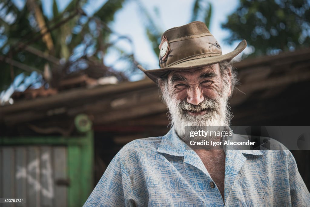 Portrait of old man, wagon horse worker, Brazil