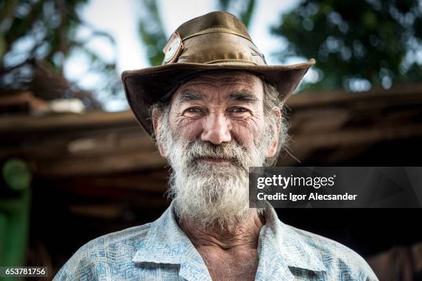 ritratto di vecchio, operaio di cavalli, brasile - cowboy hat foto e immagini stock