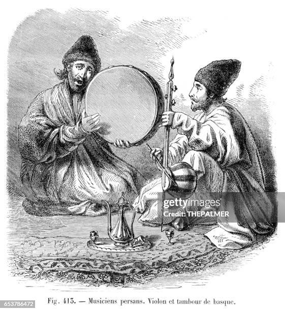 illustrations, cliparts, dessins animés et icônes de musiciens perses gravure 1881 - culture iranienne