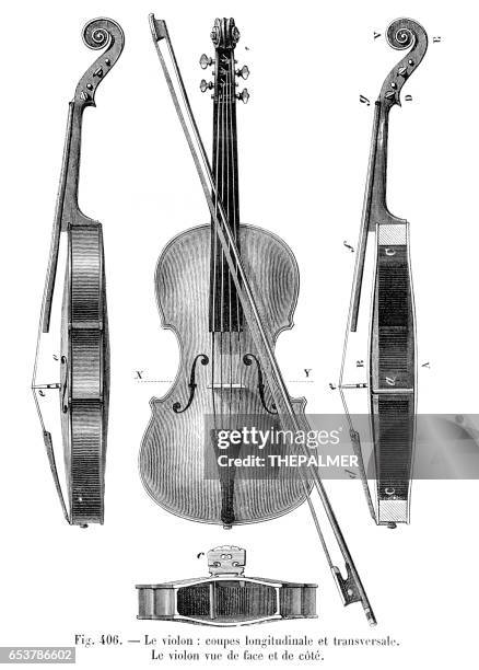 illustrazioni stock, clip art, cartoni animati e icone di tendenza di incisione per violino 1881 - violoncello