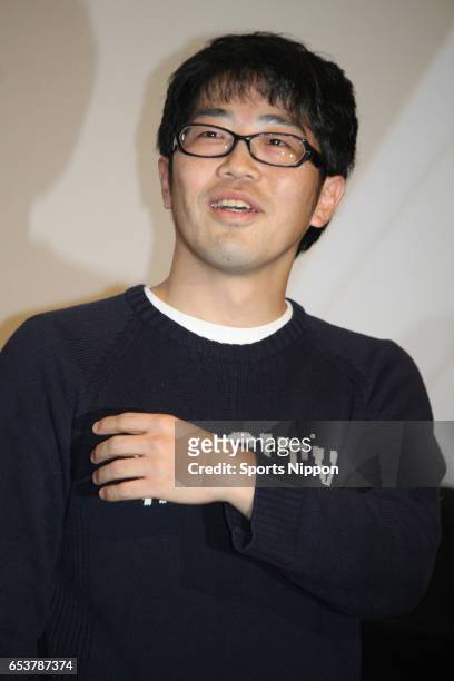 Comedian Taku Suzuki attends preview screening of film 'Chinyuki' on February 18, 2016 in Tokyo, Japan.