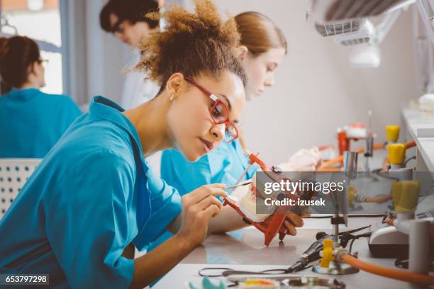 afro american female students learning dentistry - implante dentário imagens e fotografias de stock