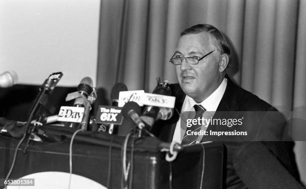 Alan Bond at a function for Swan Lager which was owned by Bond Corporation. Alan Bond was an Australian businessman noted for his high-profile...