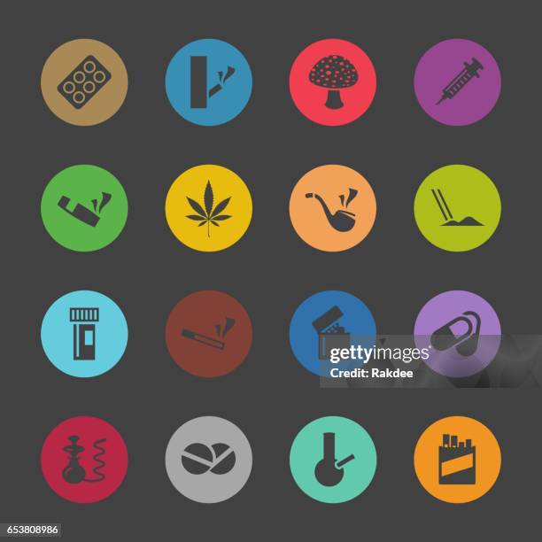 narcotics and drugs icons - color circle series - cocaine stock illustrations