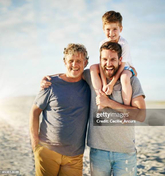 the family resemblance is clear to see - grandpa son stock pictures, royalty-free photos & images