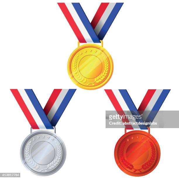 gold, silver and bronze medals - illustration - gold medal stock illustrations