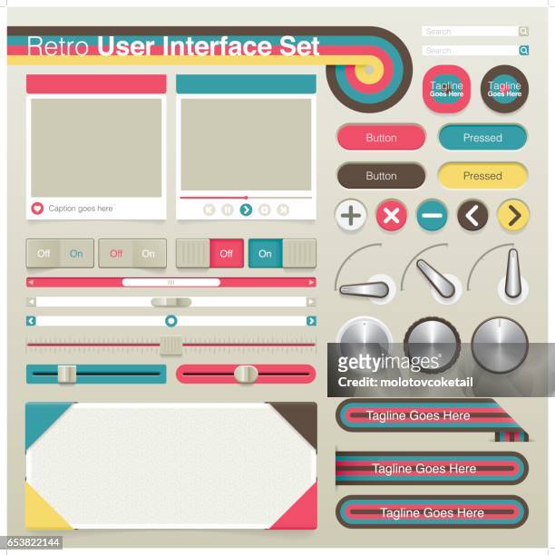 retro skeuomorphic graphical user interface set - toggle switch stock illustrations