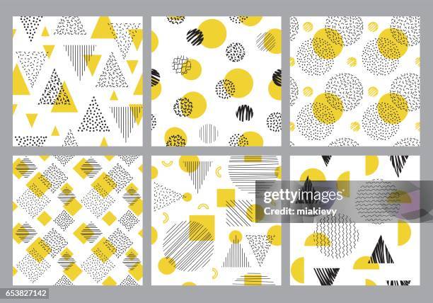 illustrazioni stock, clip art, cartoni animati e icone di tendenza di set di motivi geometrici senza soluzione di continuità - motivo ripetuto