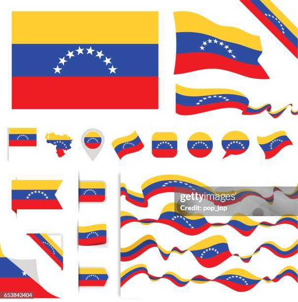 illustrazioni stock, clip art, cartoni animati e icone di tendenza di set di bandiere venezuelane - bandiera del venezuela