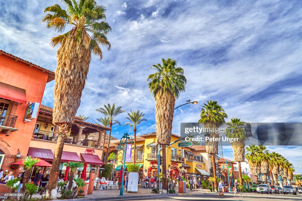 Palm trees and main street of Palm Springs,California,USA