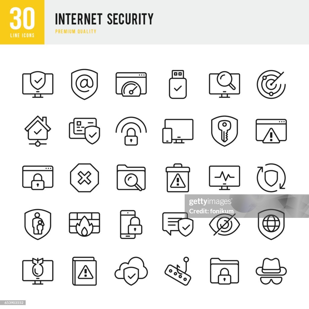Internet Security - dünne Linie Vektor-Icons set