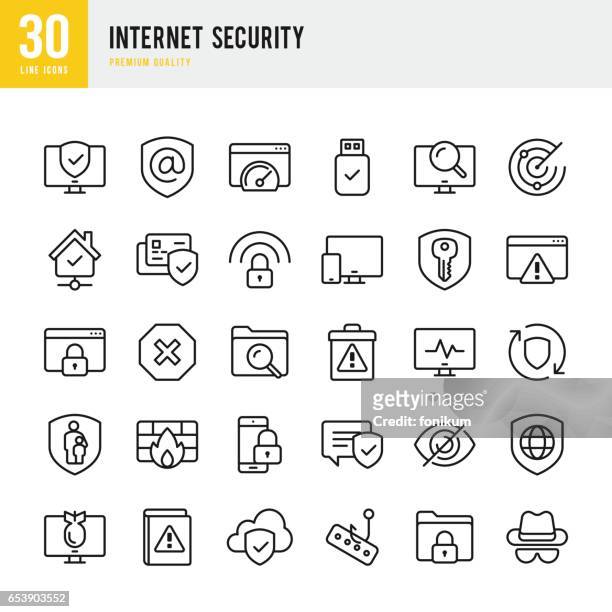 illustrations, cliparts, dessins animés et icônes de internet security - set d’icônes vectorielles fine ligne - threats