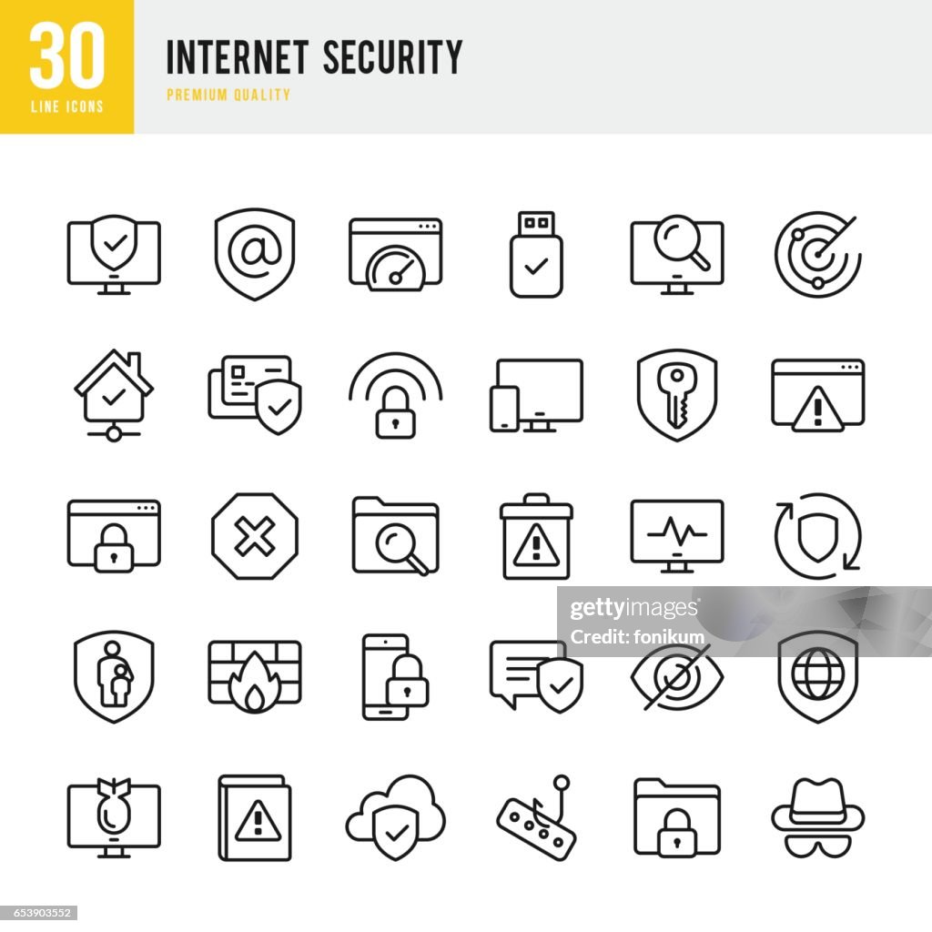 Internet Security - set of thin line vector icons