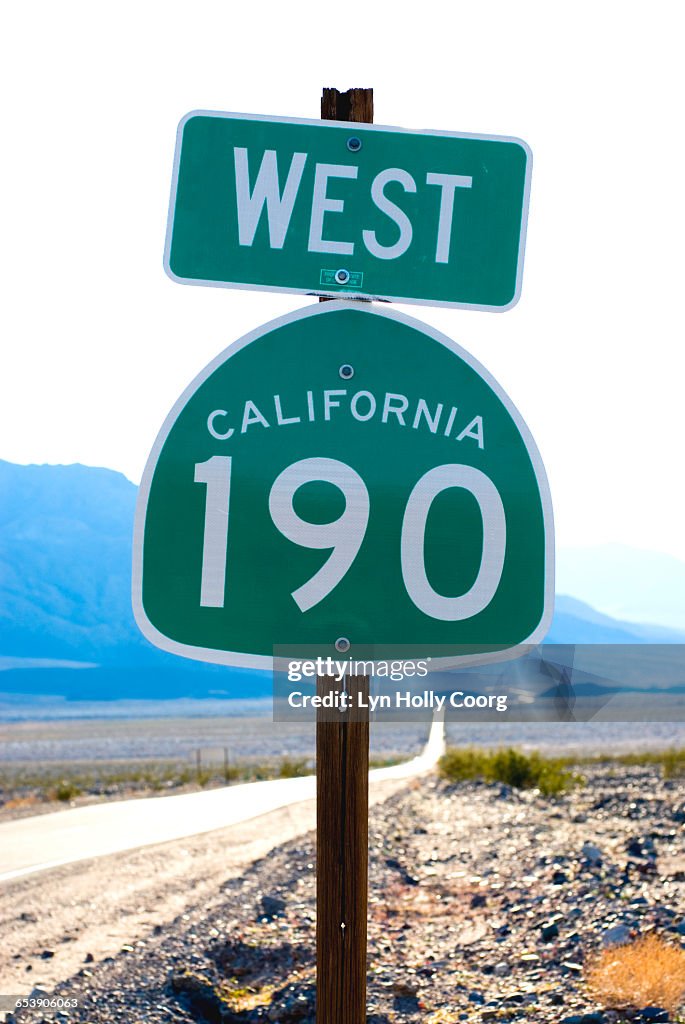 Californian 190 State highway sign and road