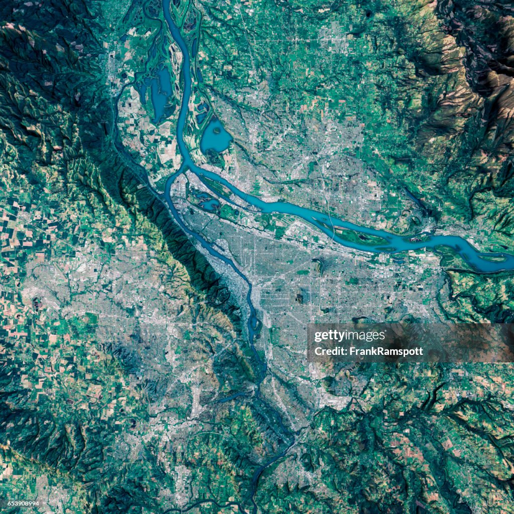 Portland 3D Render Satellite View Topographic Map