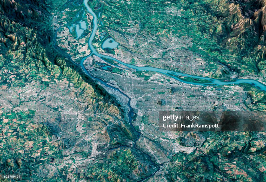 Portland 3D Render Satellite View Mappa topografica orizzontale