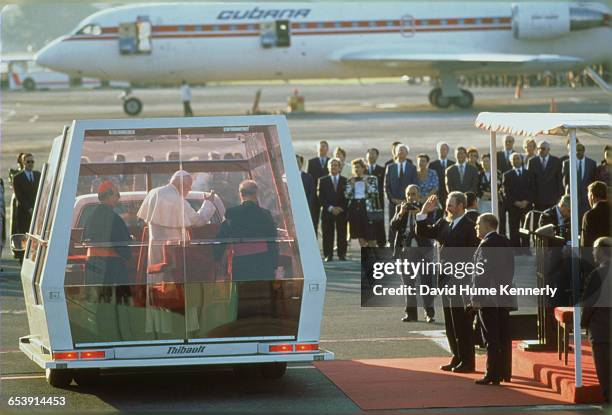 Pope John Paul II and Fidel Castro in Havana, Cuba, January 21, 1998. The pontiff is in the country for a historic five-day visit.