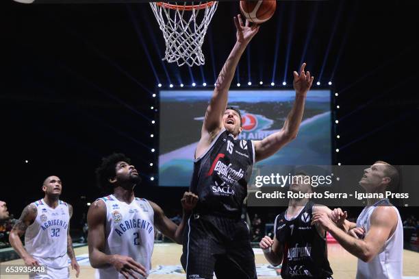 Andrea Michelori and Gabriele Spizzichini of Segafredo competes with Damen Bell Holter and Perrin Buford and Marco Evangelisti of Moncada during the...