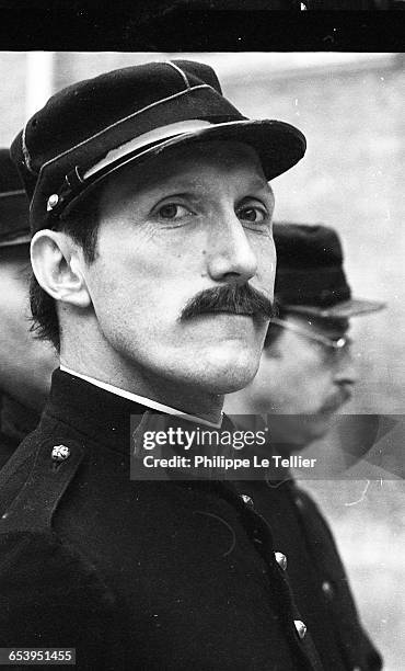 Actor Rufus filming 'La Chanson du mal aimé' , directed by Claude Weisz, France, 12/1980. The film is a biopic of French poet Guillaume Apollinaire.