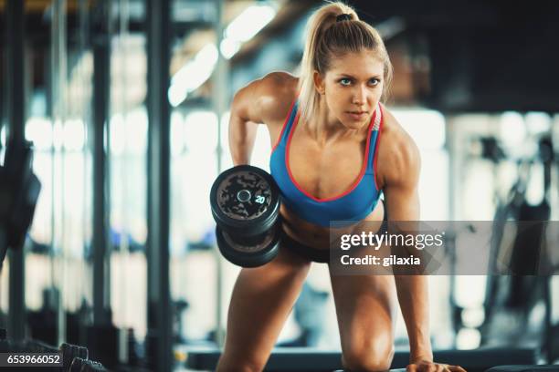 gym workout. - dumbbell rowing stock pictures, royalty-free photos & images