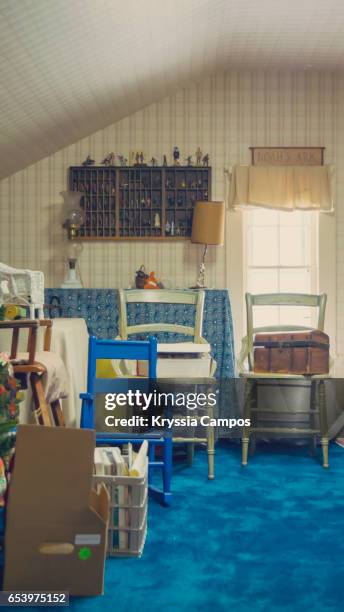 vintage attic in old american house - cleveland ohio flats stock pictures, royalty-free photos & images