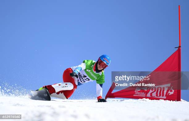 Patrizia Kummer of Switzerland competes in the final of the Women's Parallel Giant Slalom on day 9 of the FIS Freestyle Ski & Snowboard World...