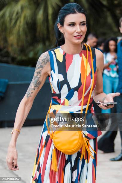 Visitor poses during Sao Paulo Fashion Week N43 SPFW Summer 2017 on March 15, 2017 in Sao Paulo, Brazil.