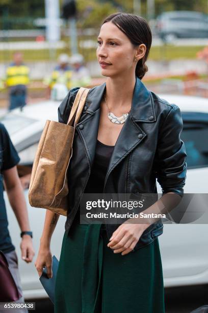 Visitor poses during Sao Paulo Fashion Week N43 SPFW Summer 2017 on March 15, 2017 in Sao Paulo, Brazil.