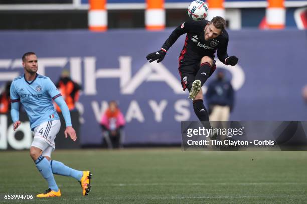 March 12: Patrick Mullins of D.C. United during the NYCFC Vs D.C. United regular season MLS game at Yankee Stadium on March 12, 2017 in New York City.