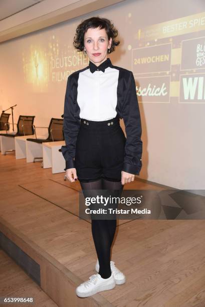 Meret Becker attends the nominees announcement for the Lola - German film award at Deutsche Kinemathek on March 16, 2017 in Berlin, Germany. The...