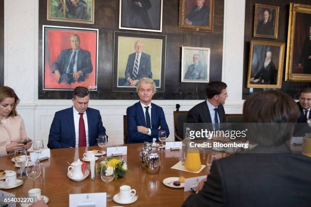 From left to right, Marianne Thieme, leader of the Party for the Animals , Emile Roemer, leader of the Socialist Party , Geert Wilders, leader of the...