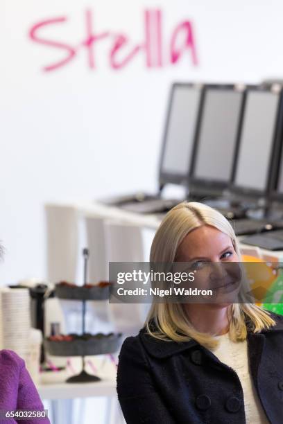 Crown Princess Mette-Marit of Norway attends the Stella Red Cross Women Centre on March 16, 2017 in Oslo, Norway.