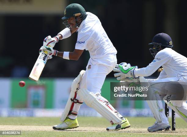 Bangladesh's Soumya Sarkar plays a shot during the second day of the second and final Test cricket match between Sri Lanka and Bangladesh at The P....