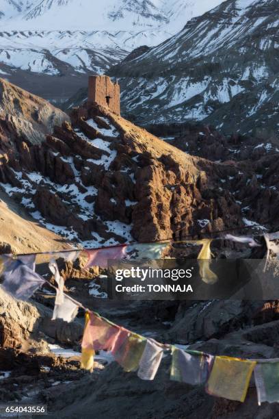 basgo gonpa, tibetan monastery in ladakh - basgo monastery stock pictures, royalty-free photos & images