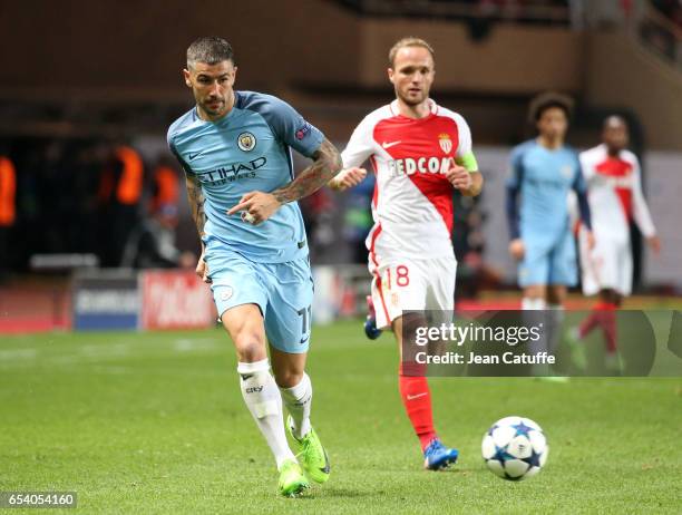 Aleksandar Kolarov of Manchester City in action during the UEFA Champions League Round of 16 second leg match between AS Monaco and Manchester City...