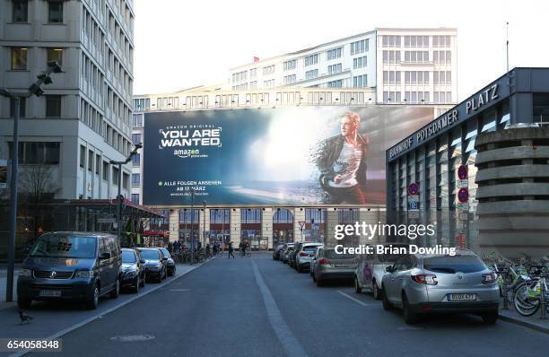 Atmosphere of advertising billboards in Potsdamerplatz surrounding Amazon Prime Video's premiere of the series 'You are Wanted' at CineStar on March...