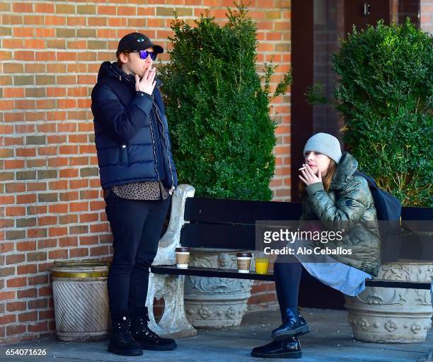 Rupert Grint, and Georgia Groome are seen in Soho on March 17, 2017 in New York City.