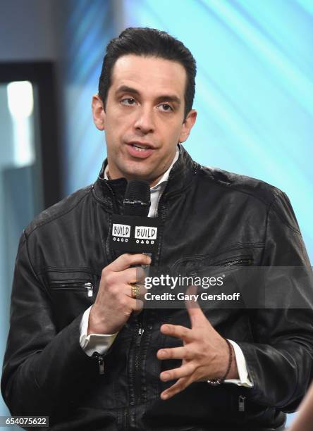Actor Nick Cordero attends the Build Series to discuss his starring role as Sonny in the Broadway show 'A Bronx Tale' at Build Studio on March 16,...
