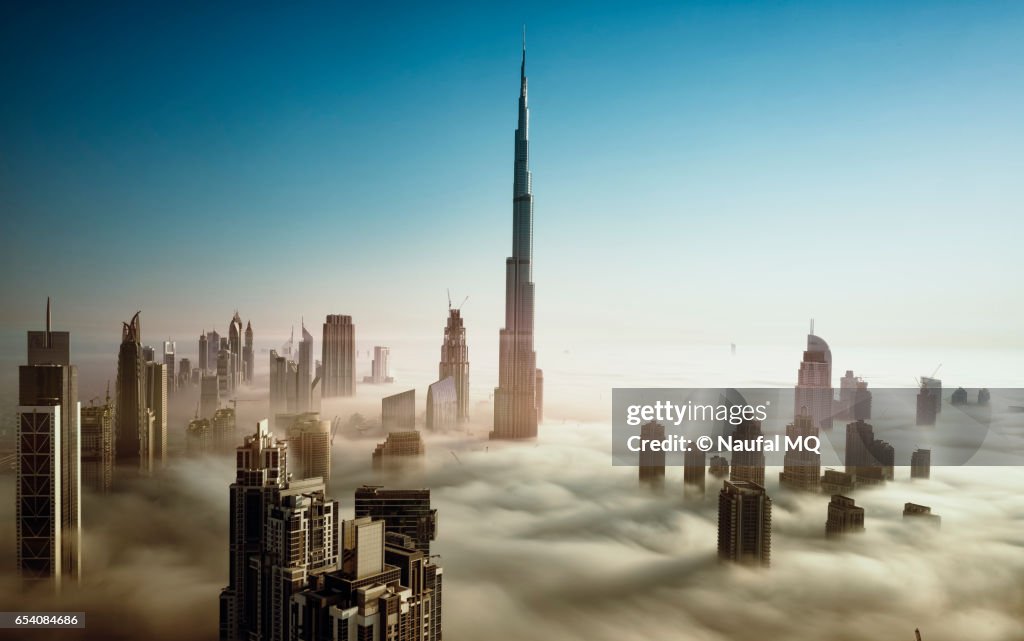 Dubai Skyline in early morning fog