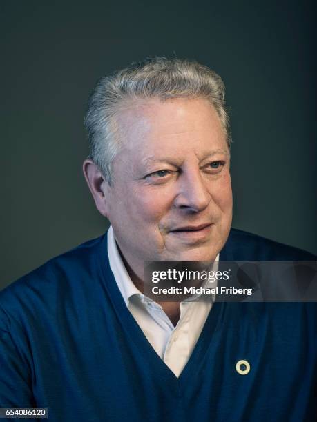 Al Gore, American politician, environmentalist, and the 45th Vice President of the United States, poses for a portrait at the Sundance Film Festival...