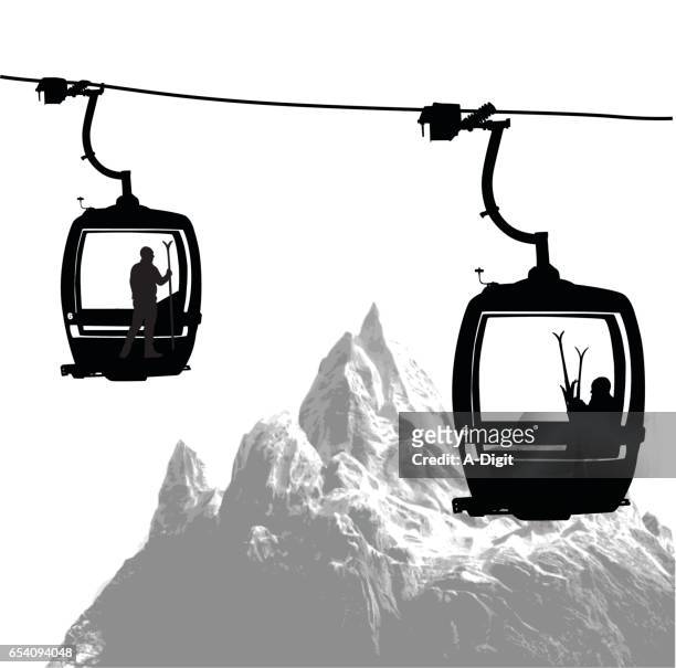 mountain top gondola - overhead cable car stock illustrations
