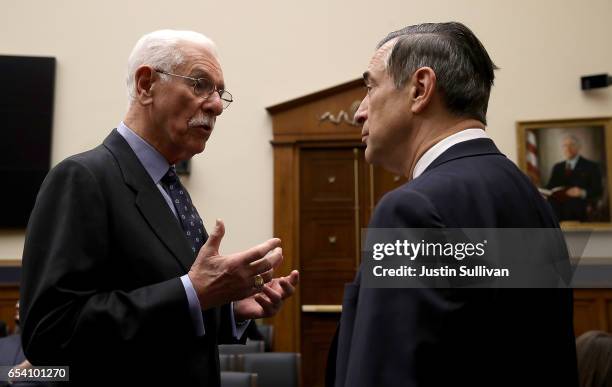 Ninth Circuit Appeals Court Judge Carlos Bea talks with U.S. Rep. Darrell Issa before the start of a House Judiciary Committee hearing on March 16,...